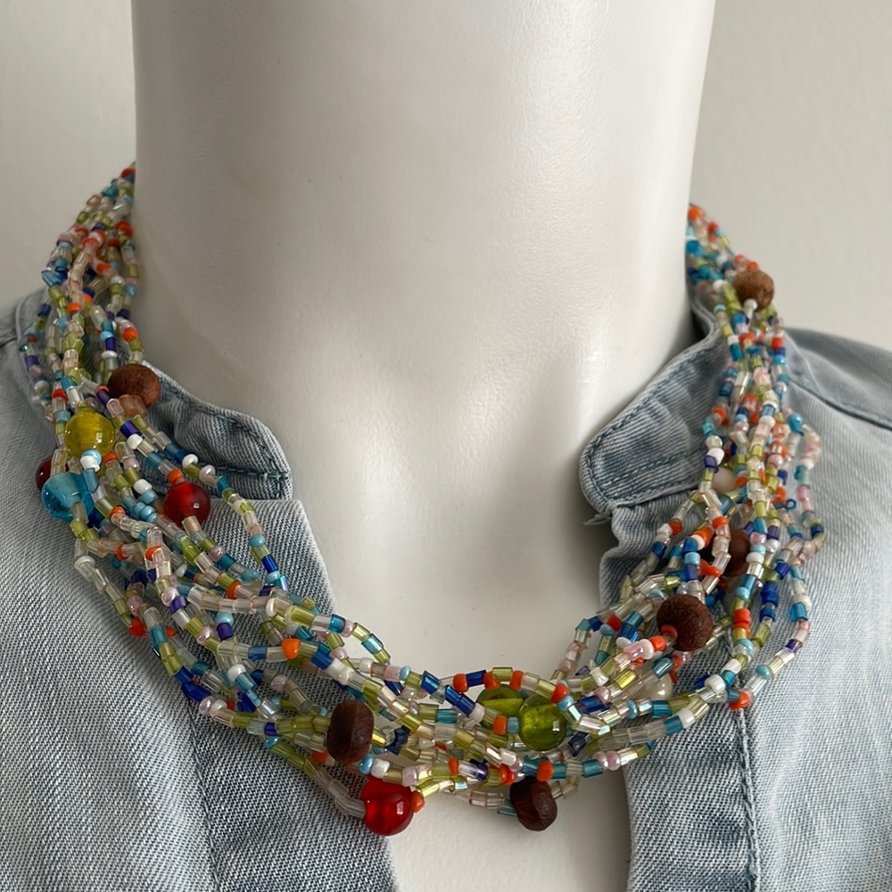 Wooden and Crystal Glass necklace